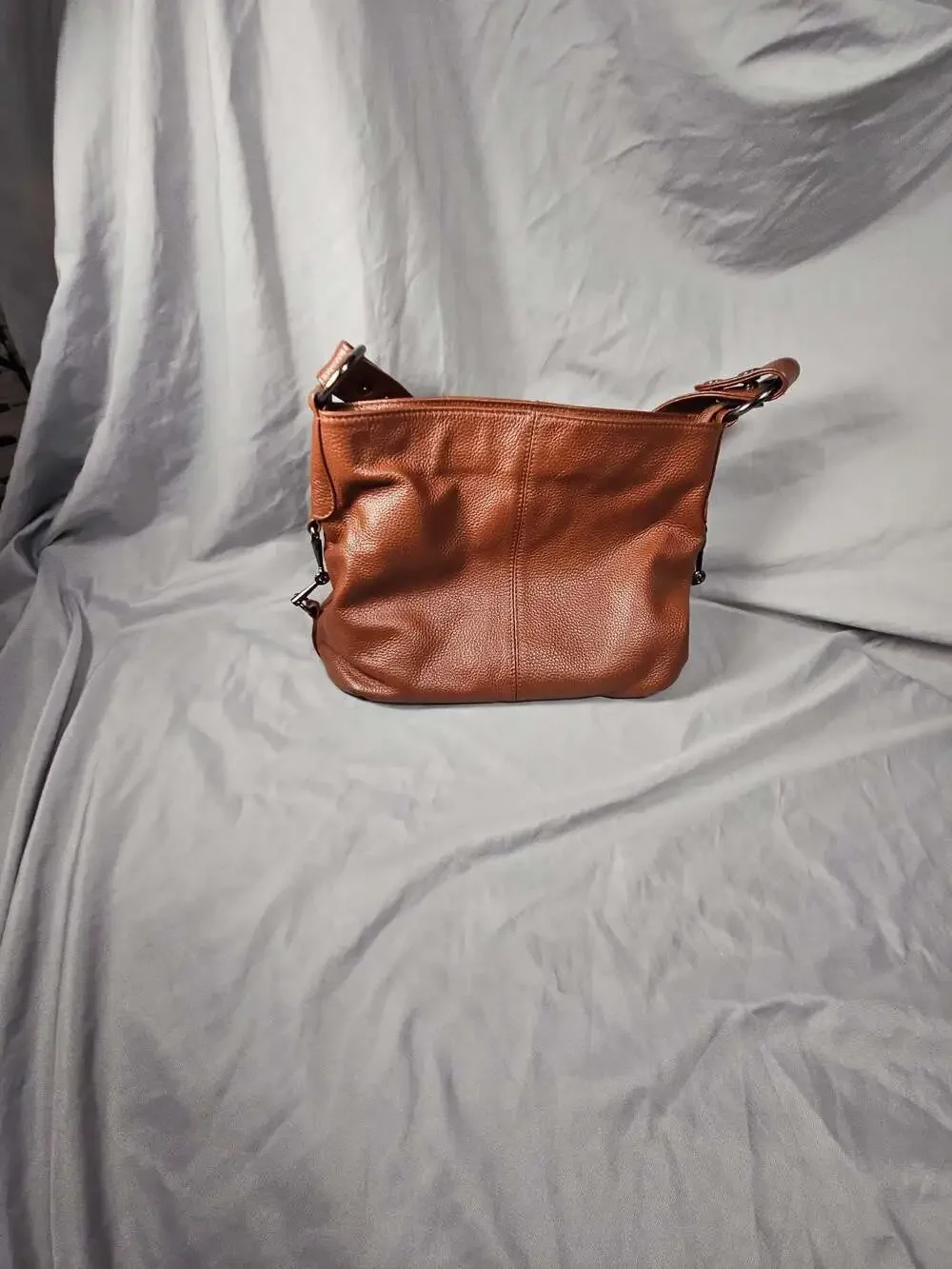 Pebbled Hobo Shoulder Bag in Cognac Brown